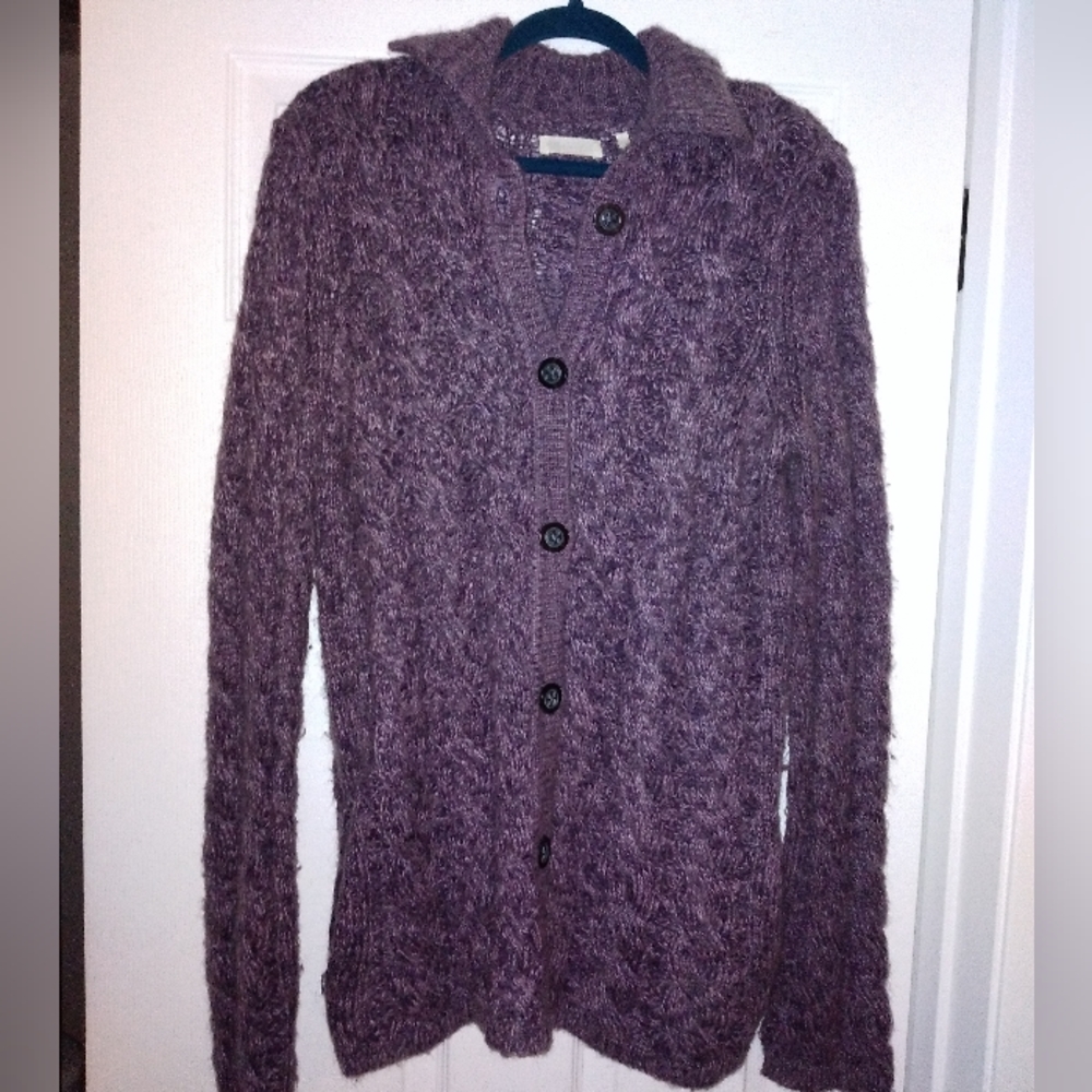 Martin + Osa Mohair Wool Blend Long Cable Knit Cardigan Sweater Y2K L